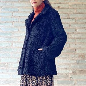 Vintage Teddy Coat Y2K Black Faux Fur Shearling Curly Coat Poodle Grunge